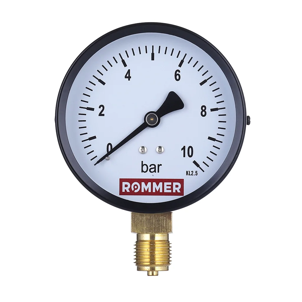 RIM-0010-101015 Манометр ROMMER радиальный. Корпус Dn 100 мм 1/2 , 0...10 бар, кл.2.5