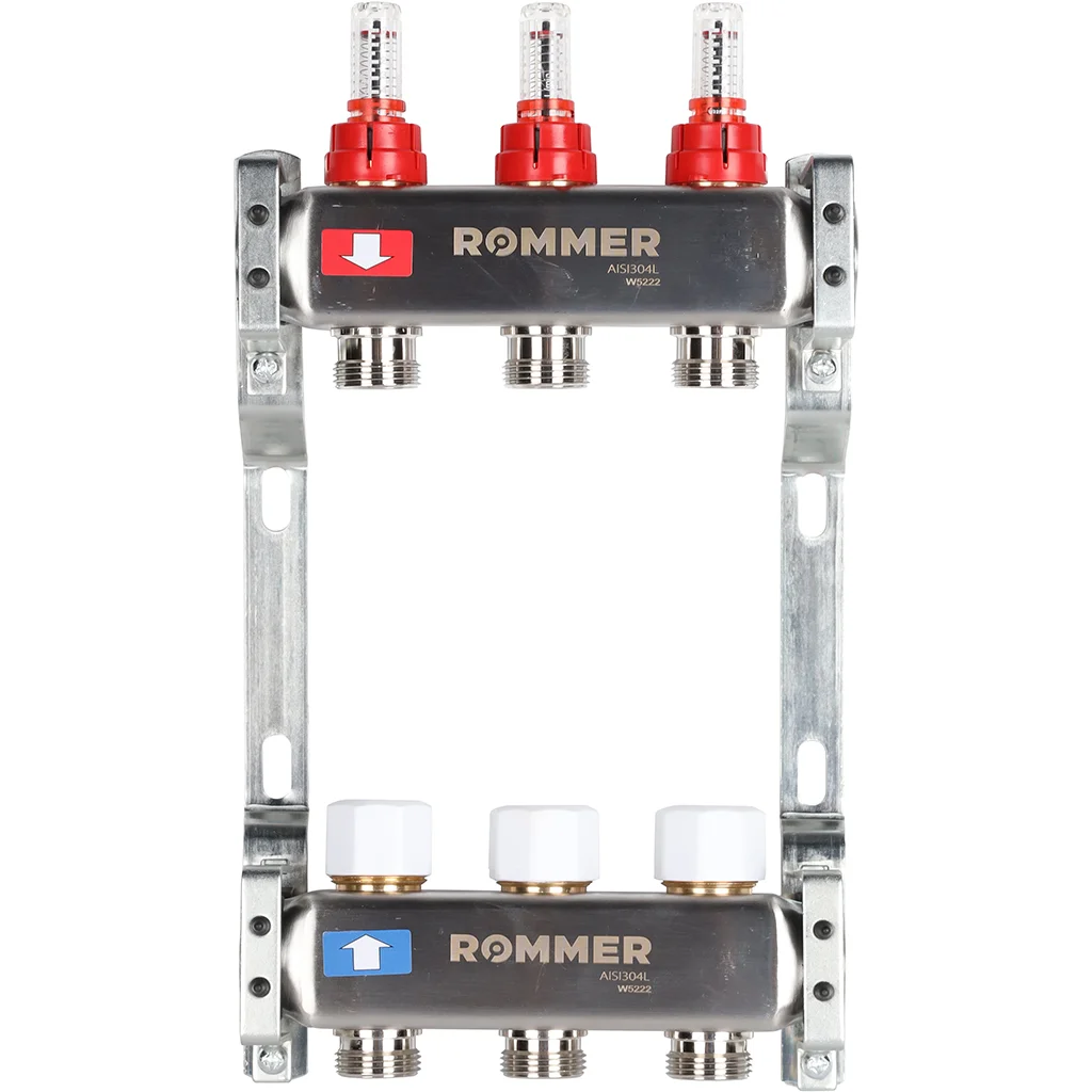 ROMMER RMS-1200-000003 ROMMER Коллектор из нержавеющей стали с расходомерами 3 вых. ROMMER RMS-1200-000003 ROMMER Коллектор из нержавеющей стали с расходомерами 3 вых.