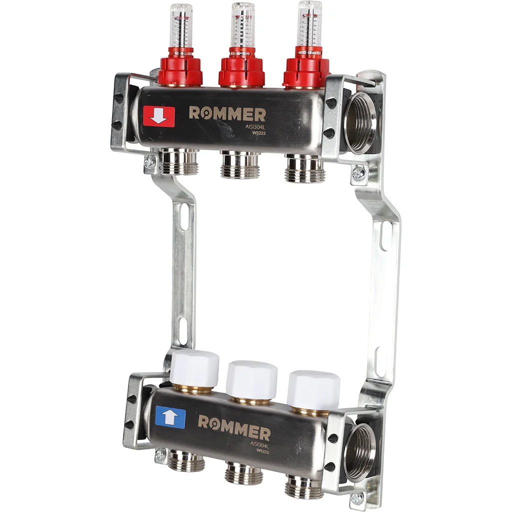 ROMMER RMS-1200-000003 ROMMER Коллектор из нержавеющей стали с расходомерами 3 вых. ROMMER RMS-1200-000003 ROMMER Коллектор из нержавеющей стали с расходомерами 3 вых.