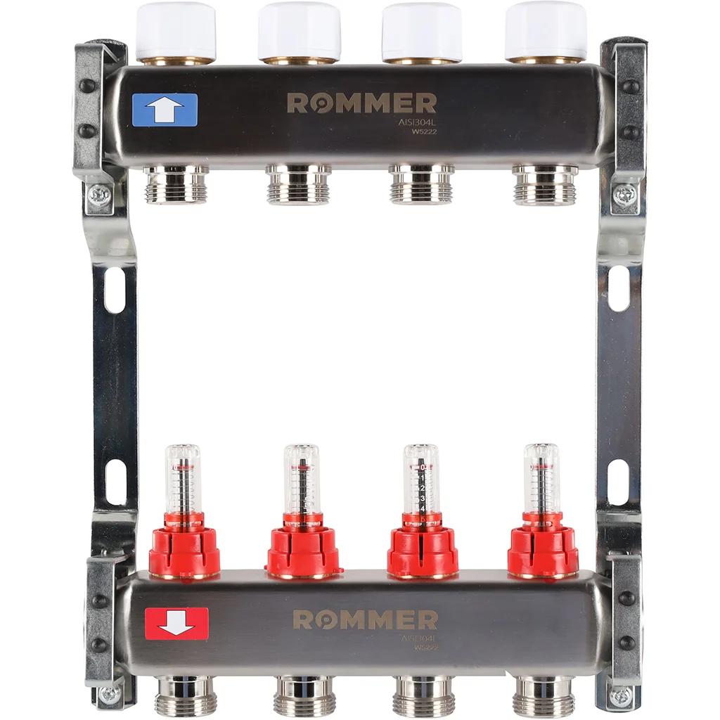 ROMMER RMS-1200-000004 ROMMER Коллектор из нержавеющей стали с расходомерами 4 вых. ROMMER RMS-1200-000004 ROMMER Коллектор из нержавеющей стали с расходомерами 4 вых.