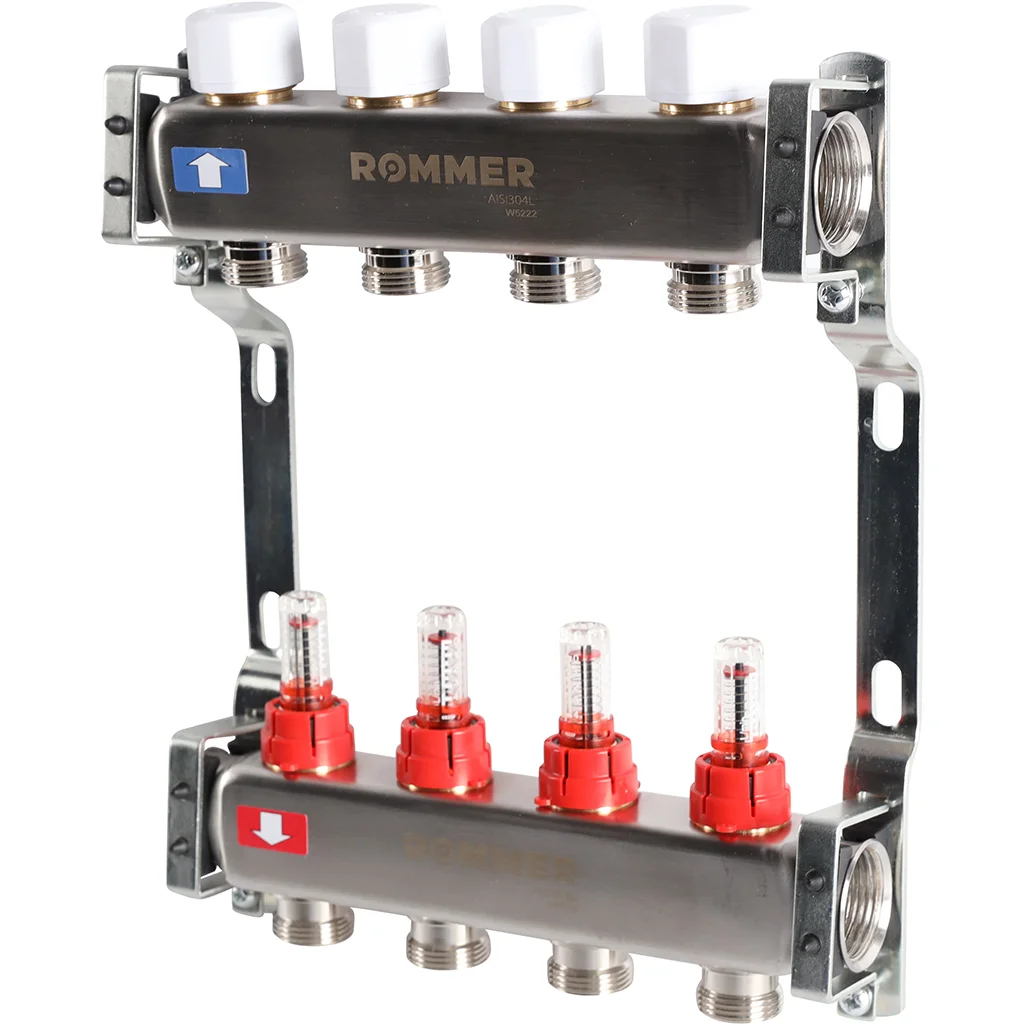 ROMMER RMS-1200-000004 ROMMER Коллектор из нержавеющей стали с расходомерами 4 вых. ROMMER RMS-1200-000004 ROMMER Коллектор из нержавеющей стали с расходомерами 4 вых.