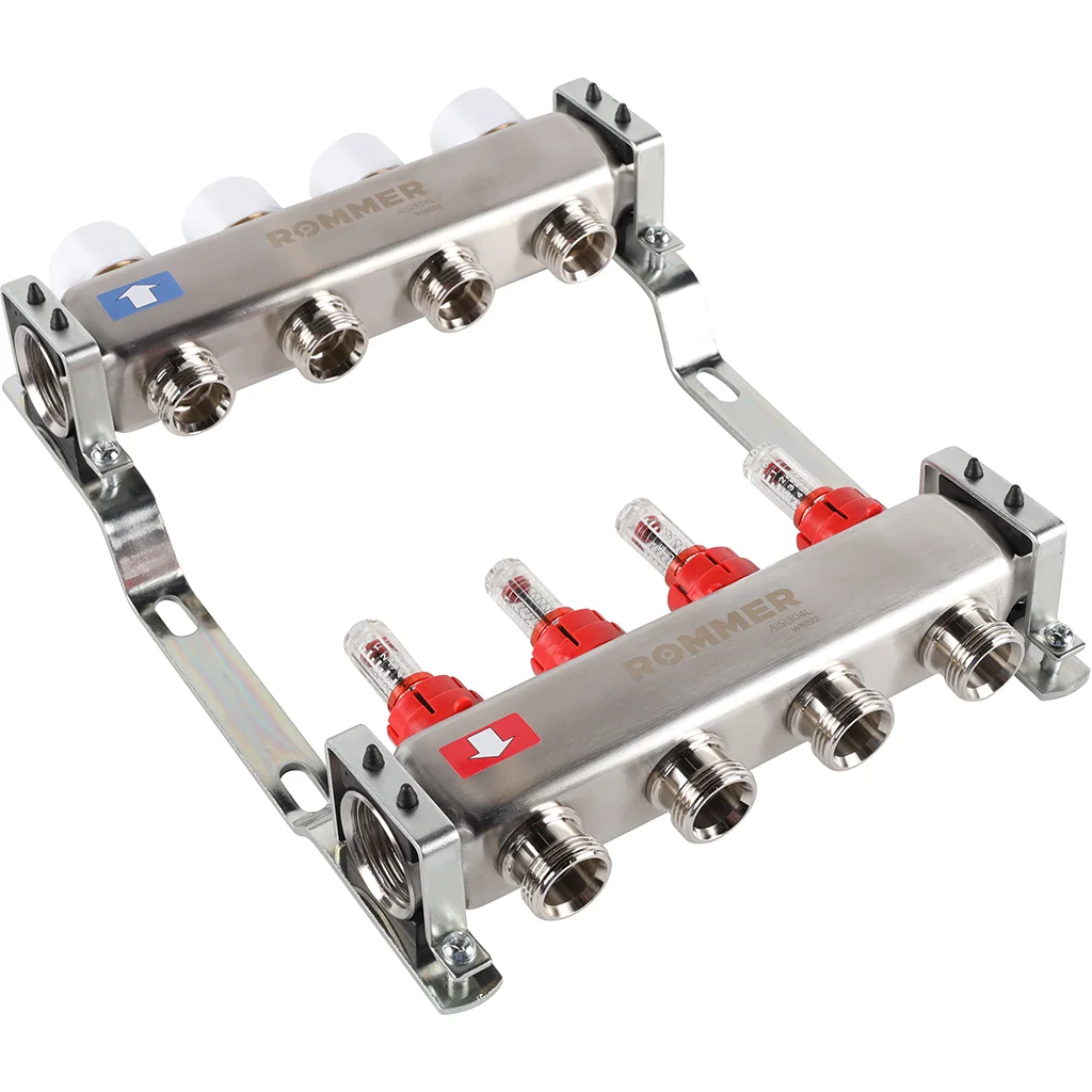 ROMMER RMS-1200-000004 ROMMER Коллектор из нержавеющей стали с расходомерами 4 вых. ROMMER RMS-1200-000004 ROMMER Коллектор из нержавеющей стали с расходомерами 4 вых.