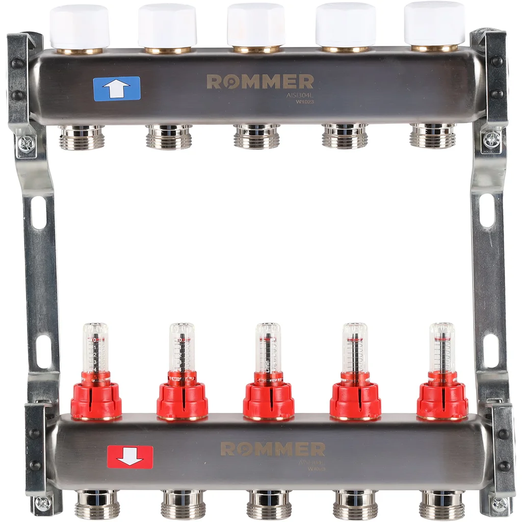 ROMMER RMS-1200-000005 ROMMER Коллектор из нержавеющей стали с расходомерами 5 вых. ROMMER RMS-1200-000005 ROMMER Коллектор из нержавеющей стали с расходомерами 5 вых.