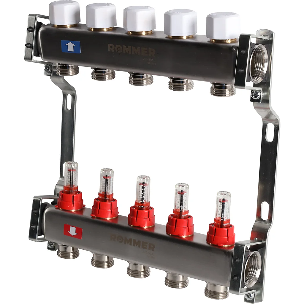 ROMMER RMS-1200-000005 ROMMER Коллектор из нержавеющей стали с расходомерами 5 вых. ROMMER RMS-1200-000005 ROMMER Коллектор из нержавеющей стали с расходомерами 5 вых.