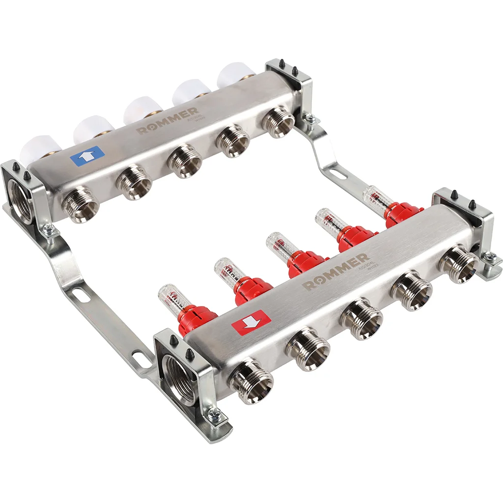 ROMMER RMS-1200-000005 ROMMER Коллектор из нержавеющей стали с расходомерами 5 вых. ROMMER RMS-1200-000005 ROMMER Коллектор из нержавеющей стали с расходомерами 5 вых.