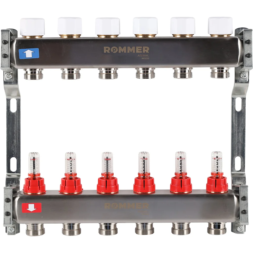 ROMMER RMS-1200-000006 ROMMER Коллектор из нержавеющей стали с расходомерами 6 вых. ROMMER RMS-1200-000006 ROMMER Коллектор из нержавеющей стали с расходомерами 6 вых.