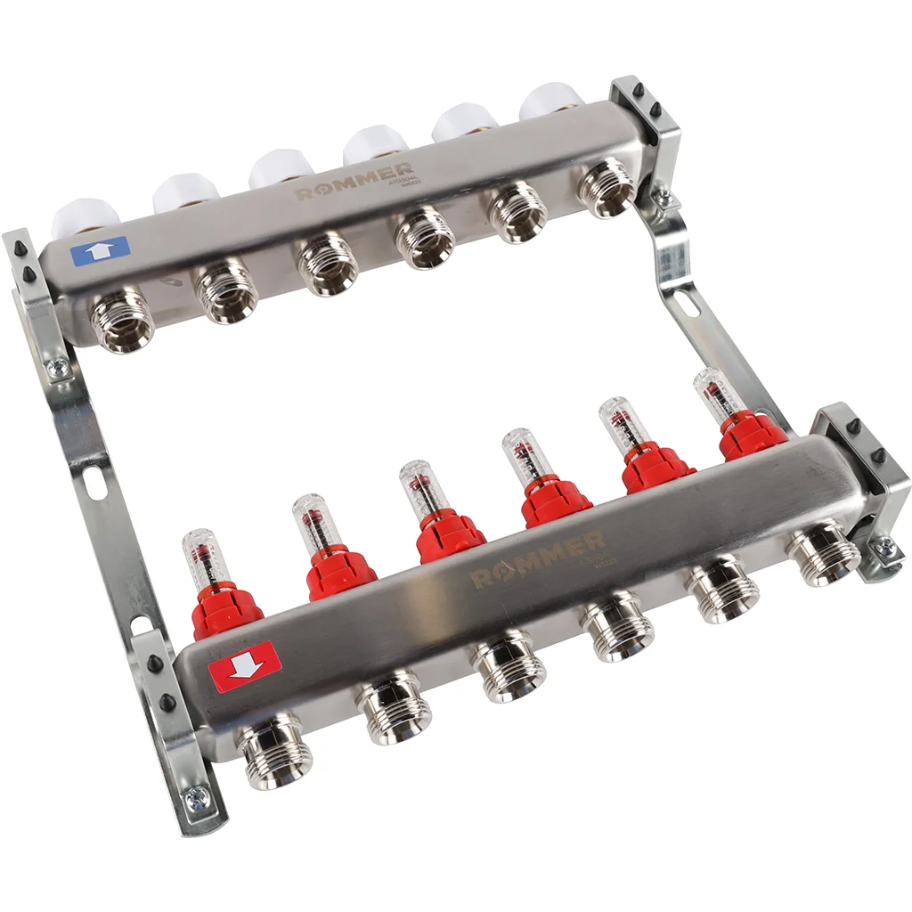 ROMMER RMS-1200-000006 ROMMER Коллектор из нержавеющей стали с расходомерами 6 вых. ROMMER RMS-1200-000006 ROMMER Коллектор из нержавеющей стали с расходомерами 6 вых.