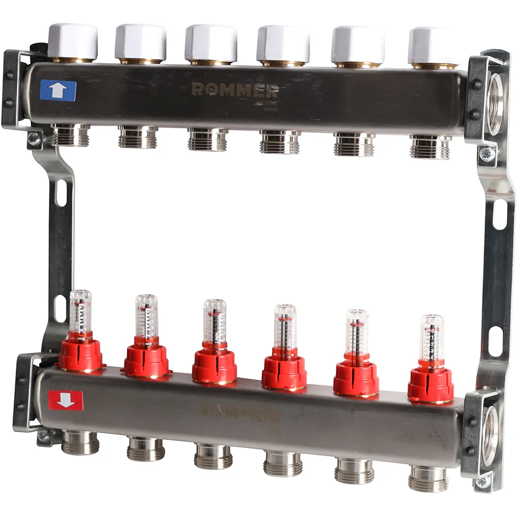 ROMMER RMS-1200-000006 ROMMER Коллектор из нержавеющей стали с расходомерами 6 вых. ROMMER RMS-1200-000006 ROMMER Коллектор из нержавеющей стали с расходомерами 6 вых.
