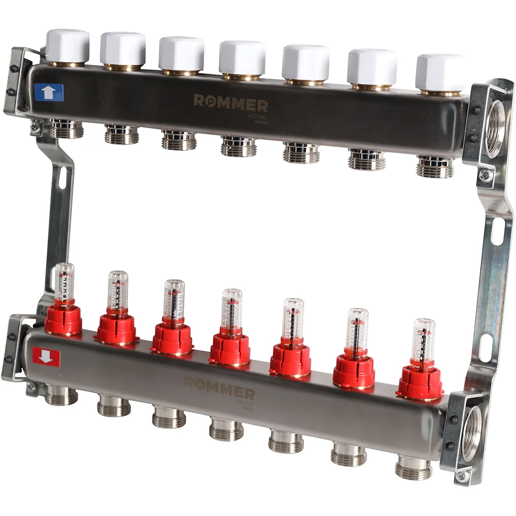 ROMMER RMS-1200-000007 ROMMER Коллектор из нержавеющей стали с расходомерами 7 вых. ROMMER RMS-1200-000007 ROMMER Коллектор из нержавеющей стали с расходомерами 7 вых.