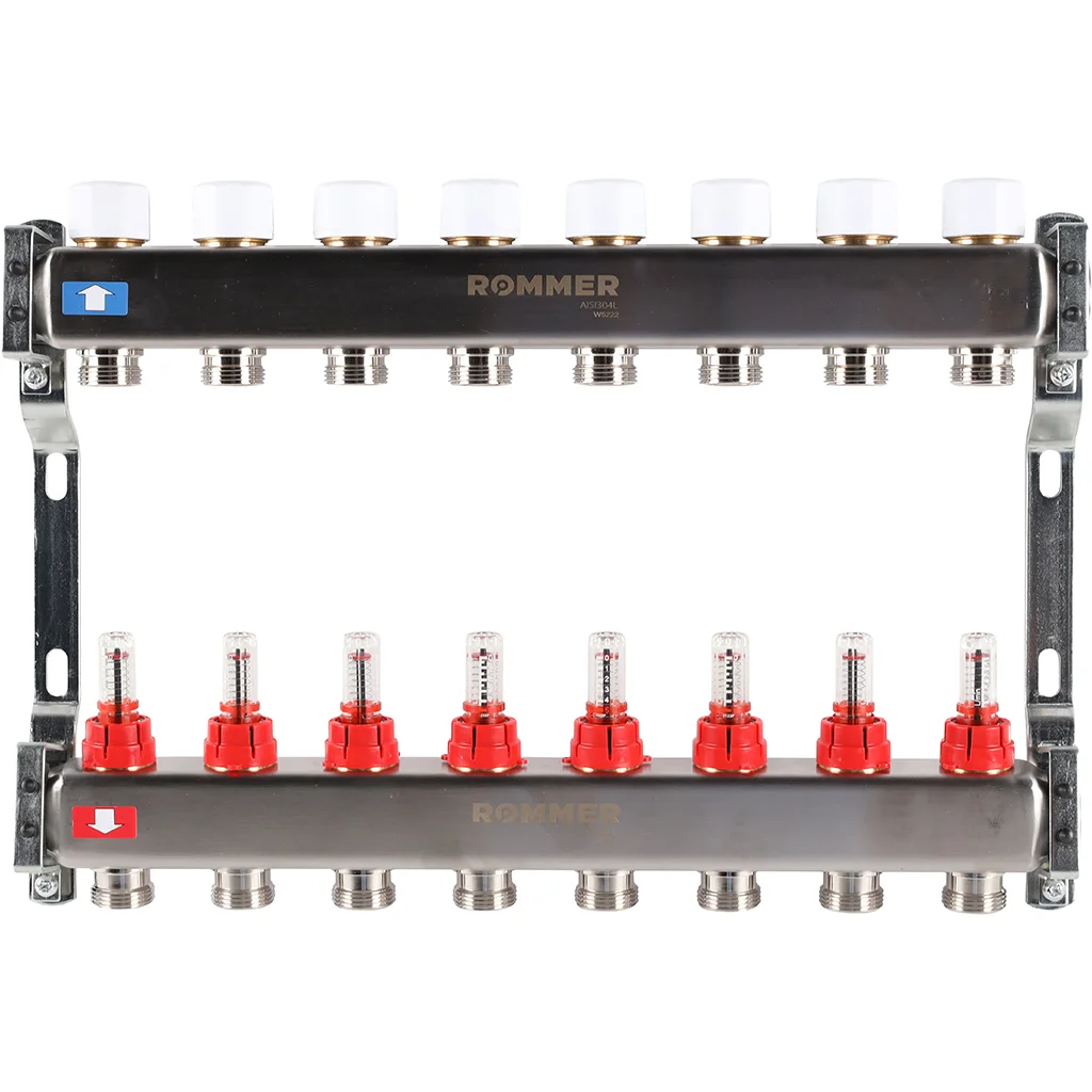ROMMER RMS-1200-000008 ROMMER Коллектор из нержавеющей стали с расходомерами 8 вых. ROMMER RMS-1200-000008 ROMMER Коллектор из нержавеющей стали с расходомерами 8 вых.