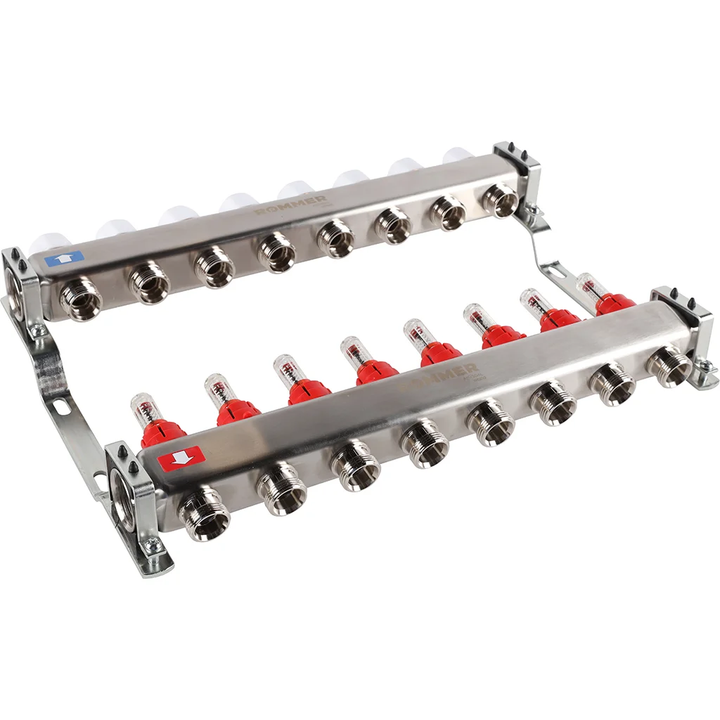 ROMMER RMS-1200-000008 ROMMER Коллектор из нержавеющей стали с расходомерами 8 вых. ROMMER RMS-1200-000008 ROMMER Коллектор из нержавеющей стали с расходомерами 8 вых.