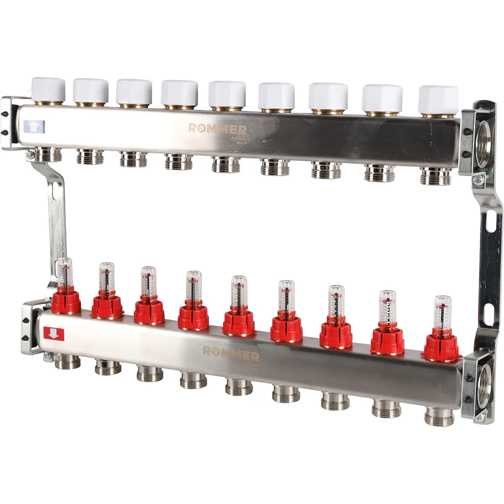 ROMMER RMS-1200-000009 ROMMER Коллектор из нержавеющей стали с расходомерами 9 вых. ROMMER RMS-1200-000009 ROMMER Коллектор из нержавеющей стали с расходомерами 9 вых.