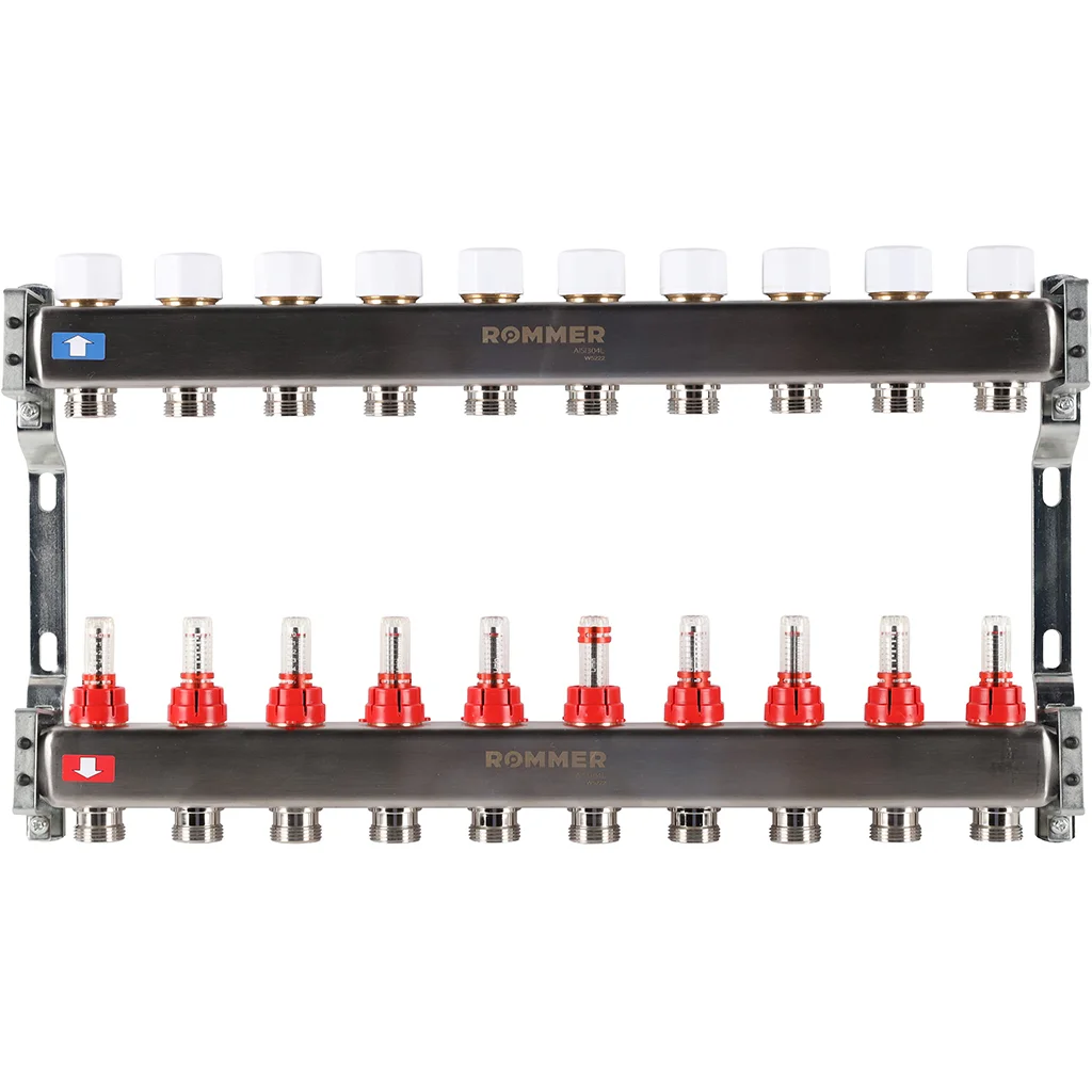 ROMMER RMS-1200-000010 ROMMER Коллектор из нержавеющей стали с расходомерами 10 вых. ROMMER RMS-1200-000010 ROMMER Коллектор из нержавеющей стали с расходомерами 10 вых.