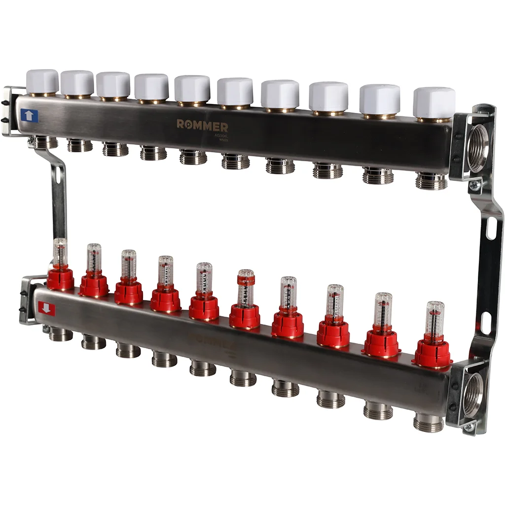 ROMMER RMS-1200-000010 ROMMER Коллектор из нержавеющей стали с расходомерами 10 вых. ROMMER RMS-1200-000010 ROMMER Коллектор из нержавеющей стали с расходомерами 10 вых.