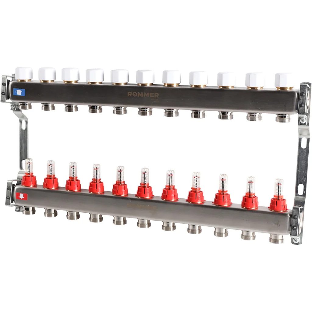 ROMMER RMS-1200-000011 ROMMER Коллектор из нержавеющей стали с расходомерами 11 вых. ROMMER RMS-1200-000011 ROMMER Коллектор из нержавеющей стали с расходомерами 11 вых.