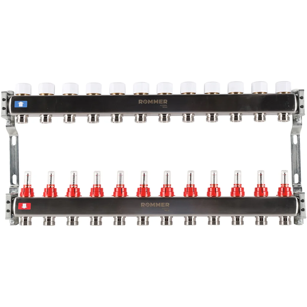 ROMMER RMS-1200-000012 ROMMER Коллектор из нержавеющей стали с расходомерами 12 вых. ROMMER RMS-1200-000012 ROMMER Коллектор из нержавеющей стали с расходомерами 12 вых.