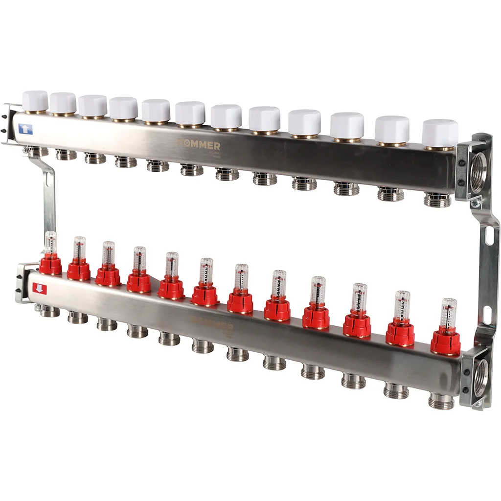 ROMMER RMS-1200-000012 ROMMER Коллектор из нержавеющей стали с расходомерами 12 вых. ROMMER RMS-1200-000012 ROMMER Коллектор из нержавеющей стали с расходомерами 12 вых.