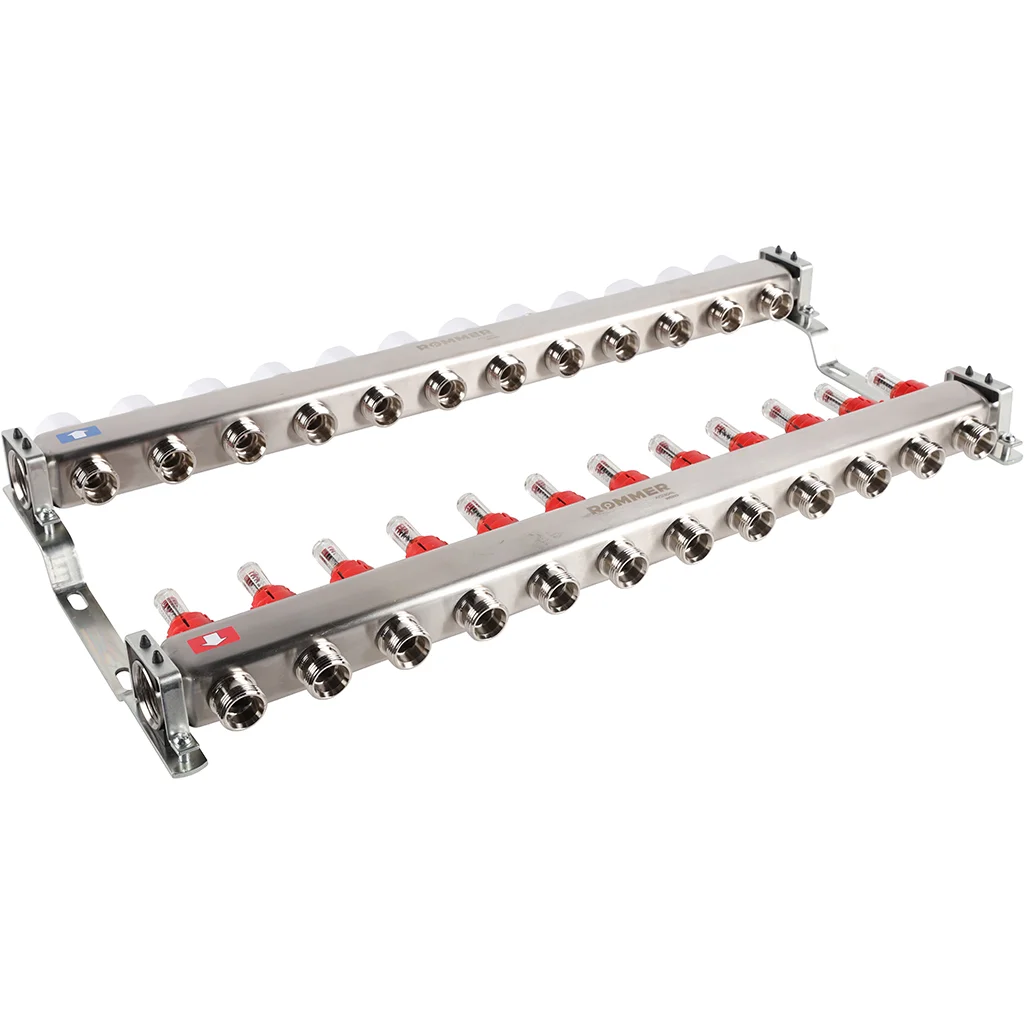 ROMMER RMS-1200-000012 ROMMER Коллектор из нержавеющей стали с расходомерами 12 вых. ROMMER RMS-1200-000012 ROMMER Коллектор из нержавеющей стали с расходомерами 12 вых.