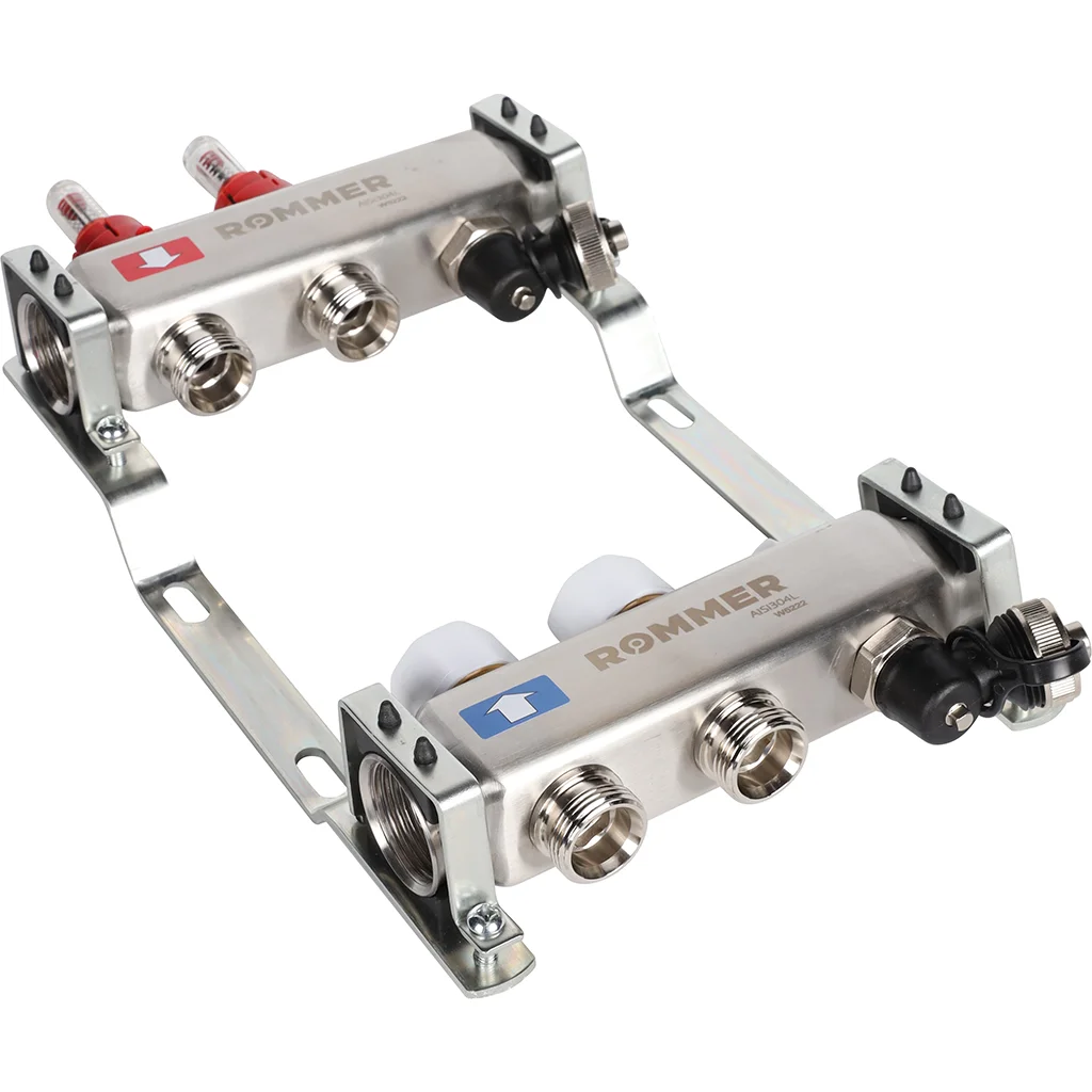 ROMMER RMS-1201-000002 ROMMER Коллектор из нержавеющей стали с расходомерами, с клапаном вып. воздуха и сливом 2 вых. ROMMER RMS-1201-000002 ROMMER Коллектор из нержавеющей стали с расходомерами, с клапаном вып. воздуха и сливом 2 вых.