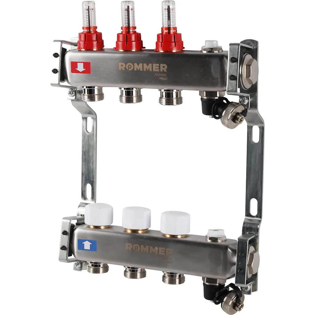 ROMMER RMS-1201-000003 ROMMER Коллектор из нержавеющей стали с расходомерами, с клапаном вып. воздуха и сливом 3 вых. ROMMER RMS-1201-000003 ROMMER Коллектор из нержавеющей стали с расходомерами, с клапаном вып. воздуха и сливом 3 вых.