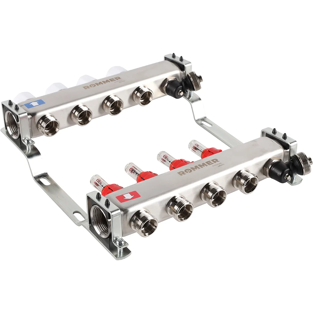 ROMMER RMS-1201-000004 ROMMER Коллектор из нержавеющей стали с расходомерами, с клапаном вып. воздуха и сливом 4 вых. ROMMER RMS-1201-000004 ROMMER Коллектор из нержавеющей стали с расходомерами, с клапаном вып. воздуха и сливом 4 вых.