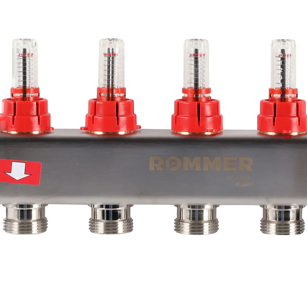 ROMMER RMS-1201-000004 ROMMER Коллектор из нержавеющей стали с расходомерами, с клапаном вып. воздуха и сливом 4 вых. ROMMER RMS-1201-000004 ROMMER Коллектор из нержавеющей стали с расходомерами, с клапаном вып. воздуха и сливом 4 вых.