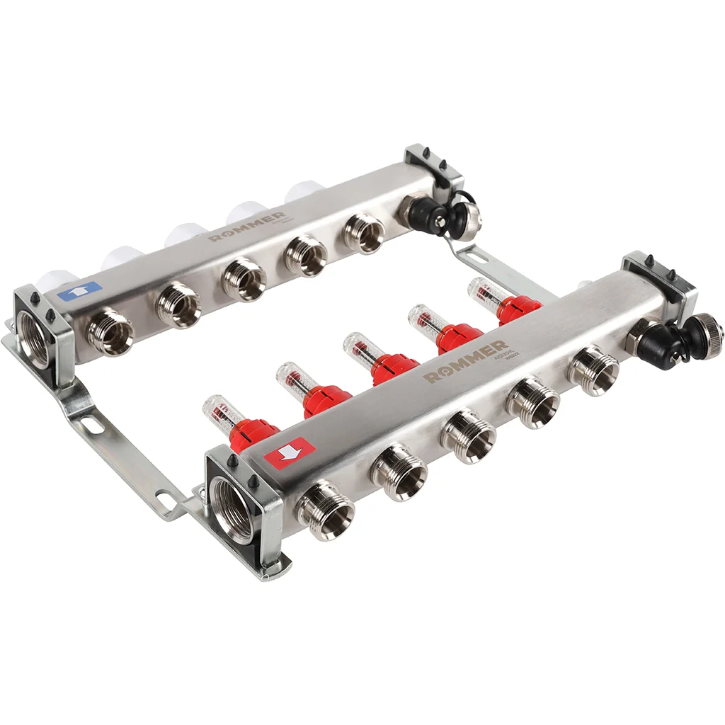 ROMMER RMS-1201-000005 ROMMER Коллектор из нержавеющей стали с расходомерами, с клапаном вып. воздуха и сливом 5 вых. ROMMER RMS-1201-000005 ROMMER Коллектор из нержавеющей стали с расходомерами, с клапаном вып. воздуха и сливом 5 вых.