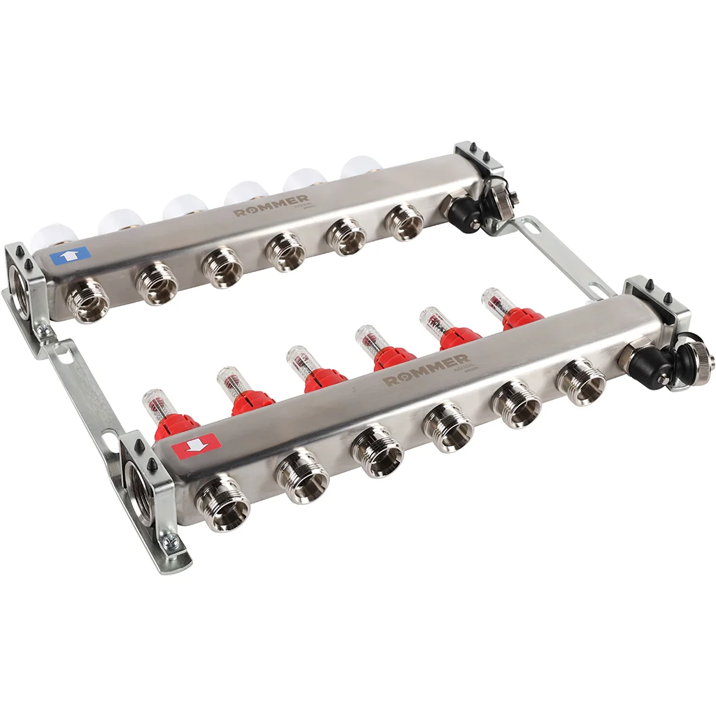 ROMMER RMS-1201-000006 ROMMER Коллектор из нержавеющей стали с расходомерами, с клапаном вып. воздуха и сливом 6 вых. ROMMER RMS-1201-000006 ROMMER Коллектор из нержавеющей стали с расходомерами, с клапаном вып. воздуха и сливом 6 вых.