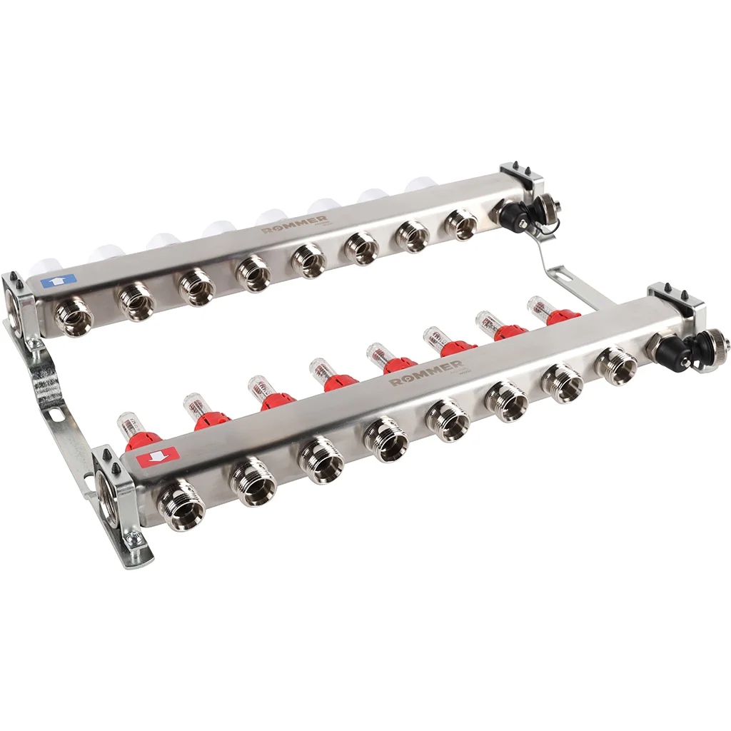 ROMMER RMS-1201-000008 ROMMER Коллектор из нержавеющей стали с расходомерами, с клапаном вып. воздуха и сливом 8 вых. ROMMER RMS-1201-000008 ROMMER Коллектор из нержавеющей стали с расходомерами, с клапаном вып. воздуха и сливом 8 вых.