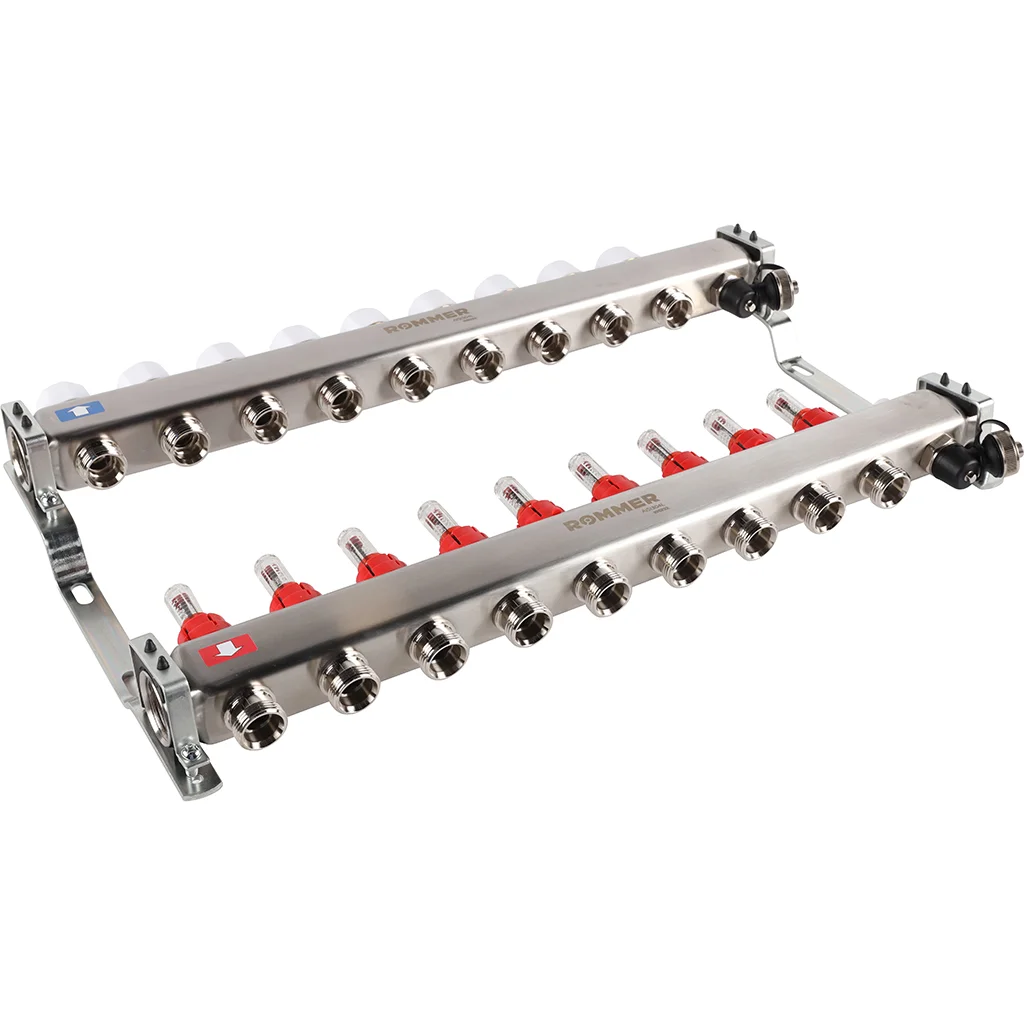 ROMMER RMS-1201-000009 ROMMER Коллектор из нержавеющей стали с расходомерами, с клапаном вып. воздуха и сливом 9 вых. ROMMER RMS-1201-000009 ROMMER Коллектор из нержавеющей стали с расходомерами, с клапаном вып. воздуха и сливом 9 вых.