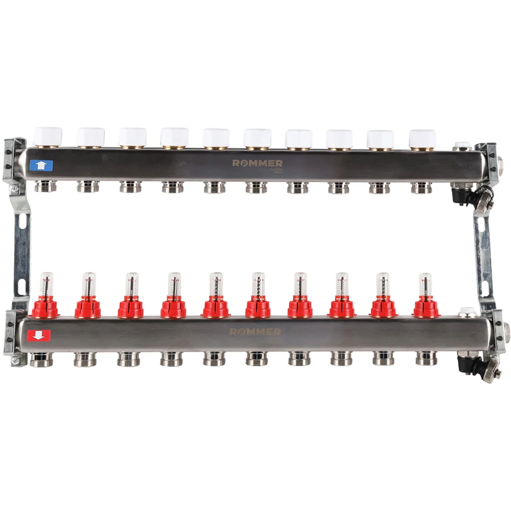 ROMMER RMS-1201-000010 ROMMER Коллектор из нержавеющей стали с расходомерами, с клапаном вып. воздуха и сливом 10 вых. ROMMER RMS-1201-000010 ROMMER Коллектор из нержавеющей стали с расходомерами, с клапаном вып. воздуха и сливом 10 вых.