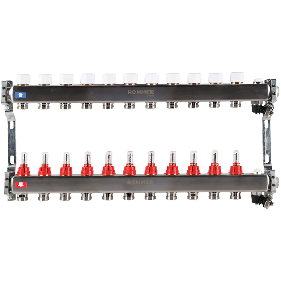 ROMMER RMS-1201-000011 ROMMER Коллектор из нержавеющей стали с расходомерами, с клапаном вып. воздуха и сливом 11 вых. ROMMER RMS-1201-000011 ROMMER Коллектор из нержавеющей стали с расходомерами, с клапаном вып. воздуха и сливом 11 вых.