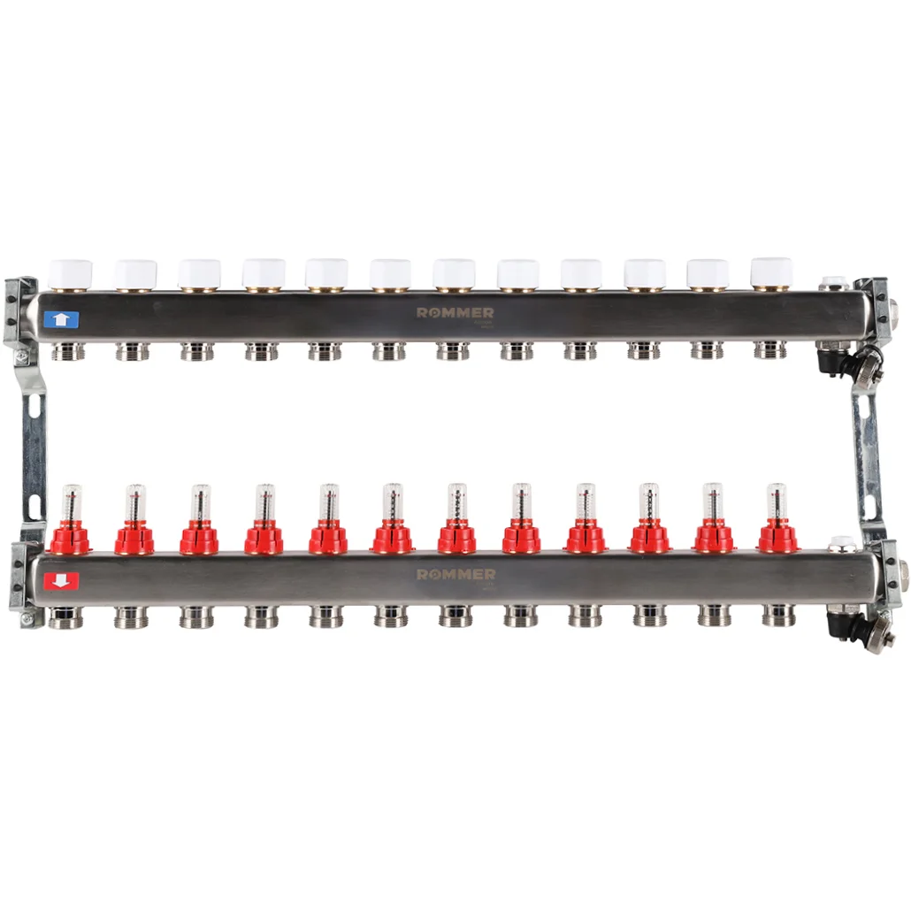 ROMMER RMS-1201-000012 ROMMER Коллектор из нержавеющей стали с расходомерами, с клапаном вып. воздуха и сливом 12 вых. ROMMER RMS-1201-000012 ROMMER Коллектор из нержавеющей стали с расходомерами, с клапаном вып. воздуха и сливом 12 вых.