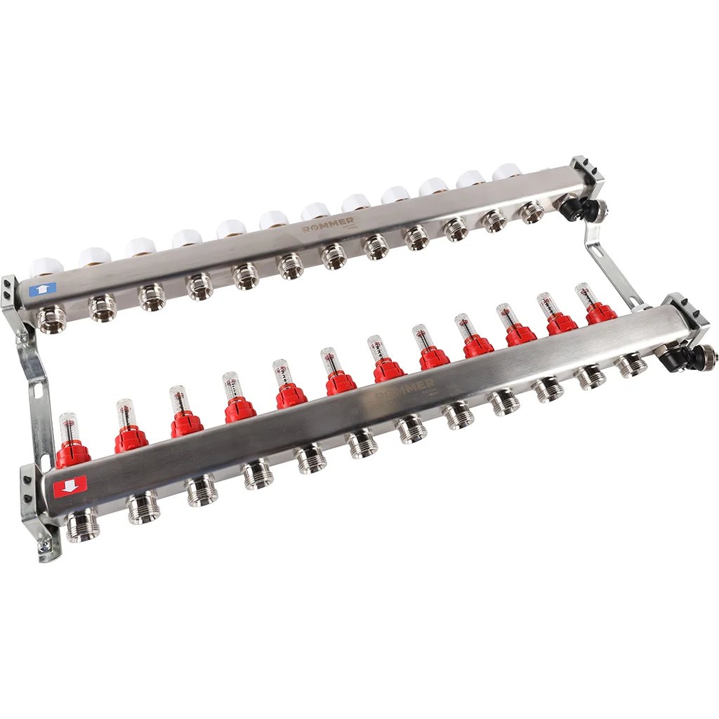 ROMMER RMS-1201-000012 ROMMER Коллектор из нержавеющей стали с расходомерами, с клапаном вып. воздуха и сливом 12 вых. ROMMER RMS-1201-000012 ROMMER Коллектор из нержавеющей стали с расходомерами, с клапаном вып. воздуха и сливом 12 вых.