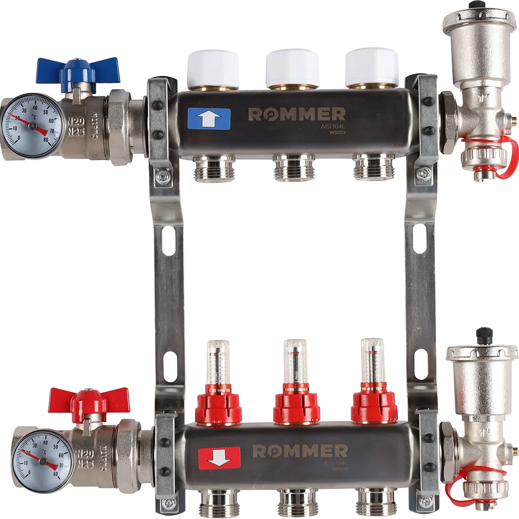 ROMMER RMS-1210-000003 ROMMER Коллектор из нержавеющей сталив сборе с расходомерами 3 вых. ROMMER RMS-1210-000003 ROMMER Коллектор из нержавеющей сталив сборе с расходомерами 3 вых.