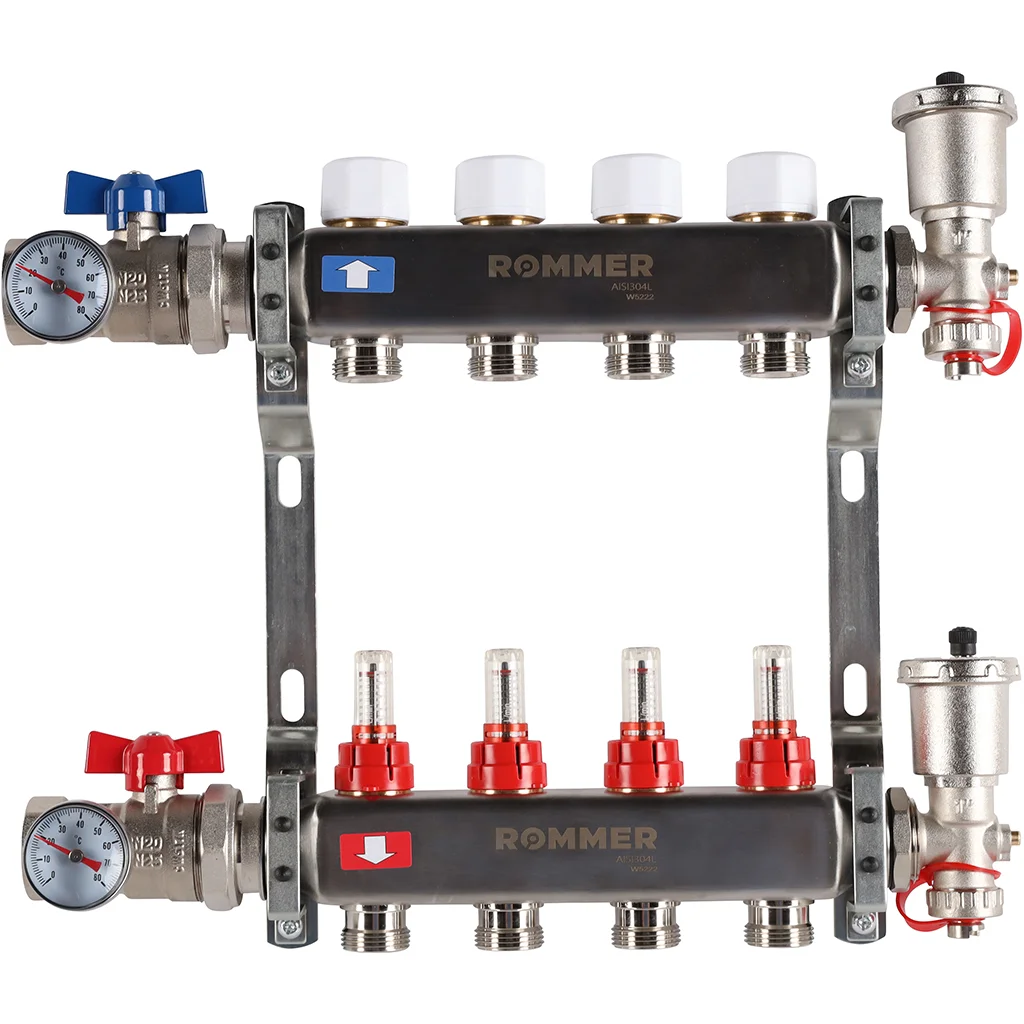 ROMMER RMS-1210-000004 ROMMER Коллектор из нержавеющей стали в сборе с расходомерами 4 вых. ROMMER RMS-1210-000004 ROMMER Коллектор из нержавеющей стали в сборе с расходомерами 4 вых.