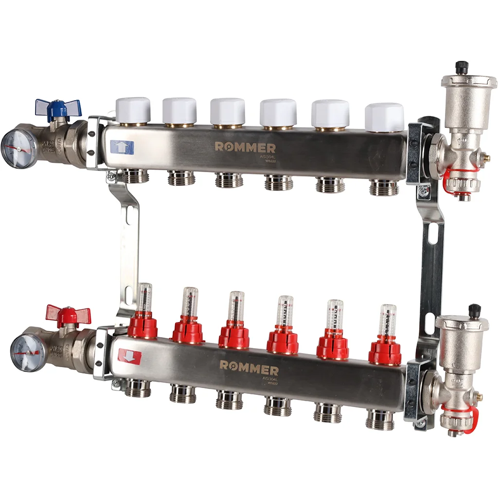 ROMMER RMS-1210-000006 ROMMER Коллектор из нержавеющей стали в сборе с расходомерами 6 вых. ROMMER RMS-1210-000006 ROMMER Коллектор из нержавеющей стали в сборе с расходомерами 6 вых.