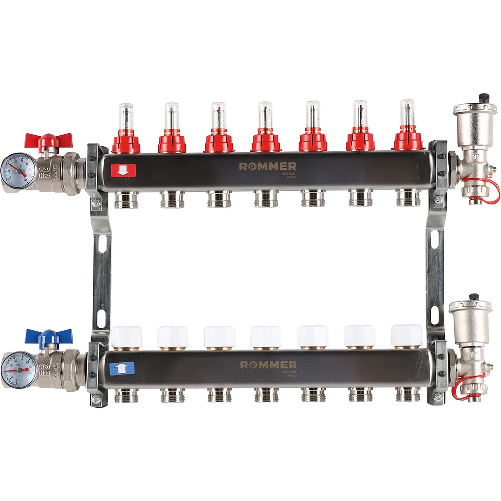 ROMMER RMS-1210-000007 ROMMER Коллектор из нержавеющей стали в сборе с расходомерами 7 вых. ROMMER RMS-1210-000007 ROMMER Коллектор из нержавеющей стали в сборе с расходомерами 7 вых.