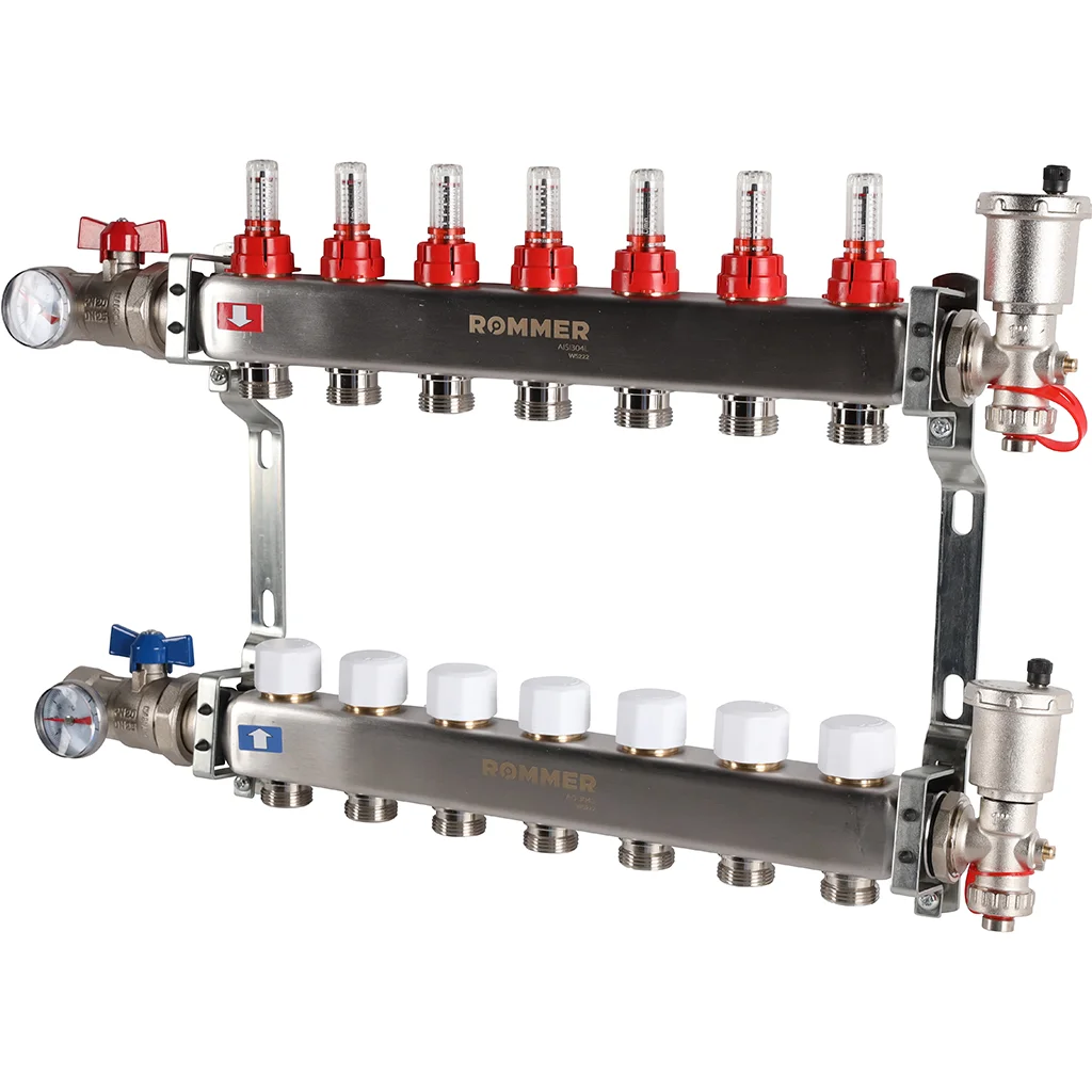 ROMMER RMS-1210-000007 ROMMER Коллектор из нержавеющей стали в сборе с расходомерами 7 вых. ROMMER RMS-1210-000007 ROMMER Коллектор из нержавеющей стали в сборе с расходомерами 7 вых.