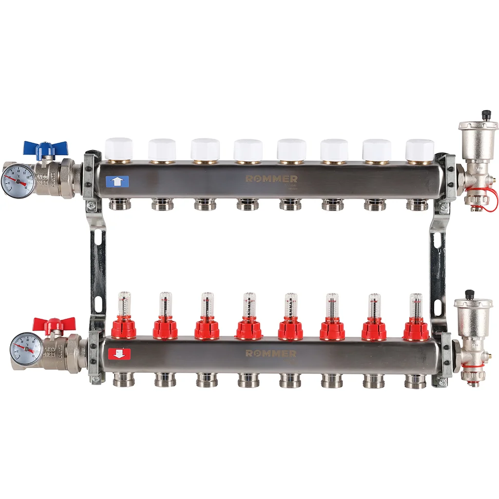ROMMER RMS-1210-000008 ROMMER Коллектор из нержавеющей стали в сборе с расходомерами 8 вых. ROMMER RMS-1210-000008 ROMMER Коллектор из нержавеющей стали в сборе с расходомерами 8 вых.