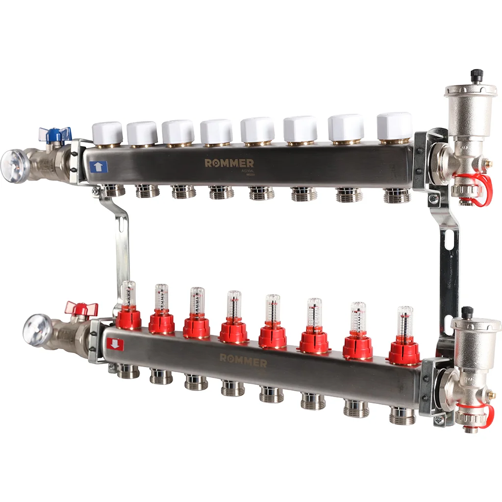 ROMMER RMS-1210-000008 ROMMER Коллектор из нержавеющей стали в сборе с расходомерами 8 вых. ROMMER RMS-1210-000008 ROMMER Коллектор из нержавеющей стали в сборе с расходомерами 8 вых.