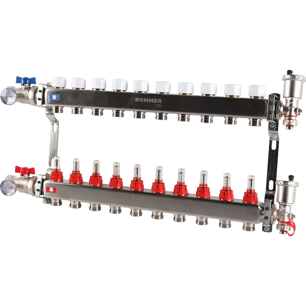 ROMMER RMS-1210-000010 ROMMER Коллектор из нержавеющей стали в сборе с расходомерами 10 вых. ROMMER RMS-1210-000010 ROMMER Коллектор из нержавеющей стали в сборе с расходомерами 10 вых.