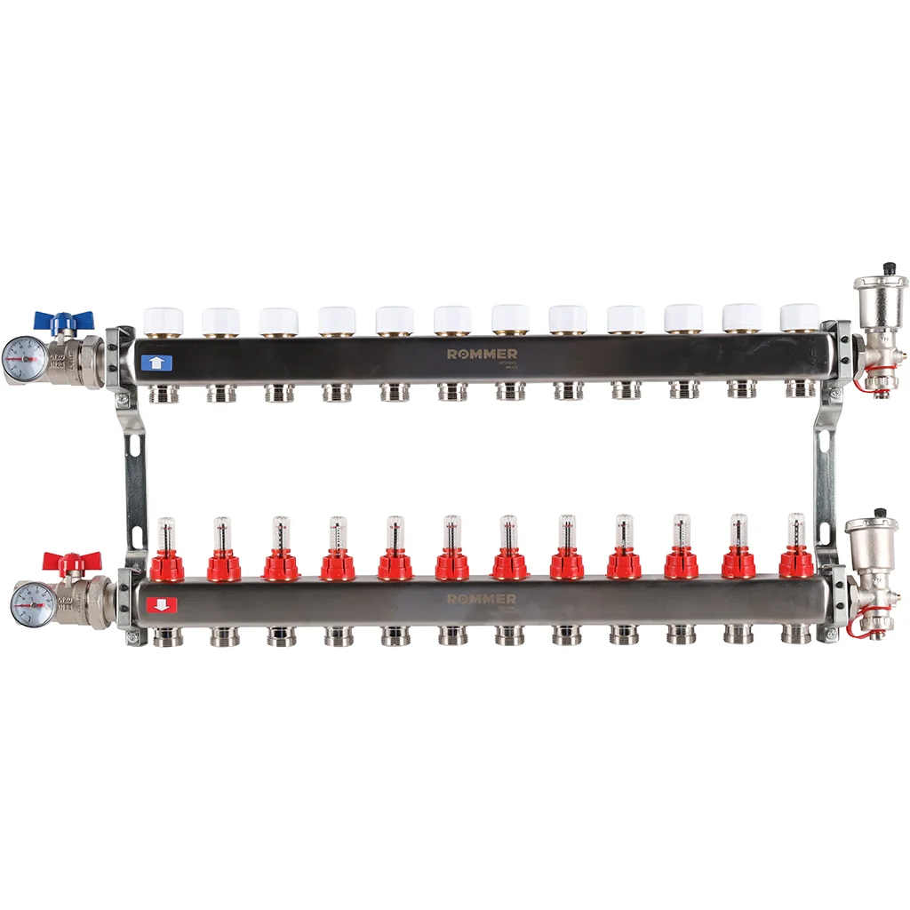 ROMMER RMS-1210-000012 ROMMER Коллектор из нержавеющей стали в сборе с расходомерами 12 вых. ROMMER RMS-1210-000012 ROMMER Коллектор из нержавеющей стали в сборе с расходомерами 12 вых.