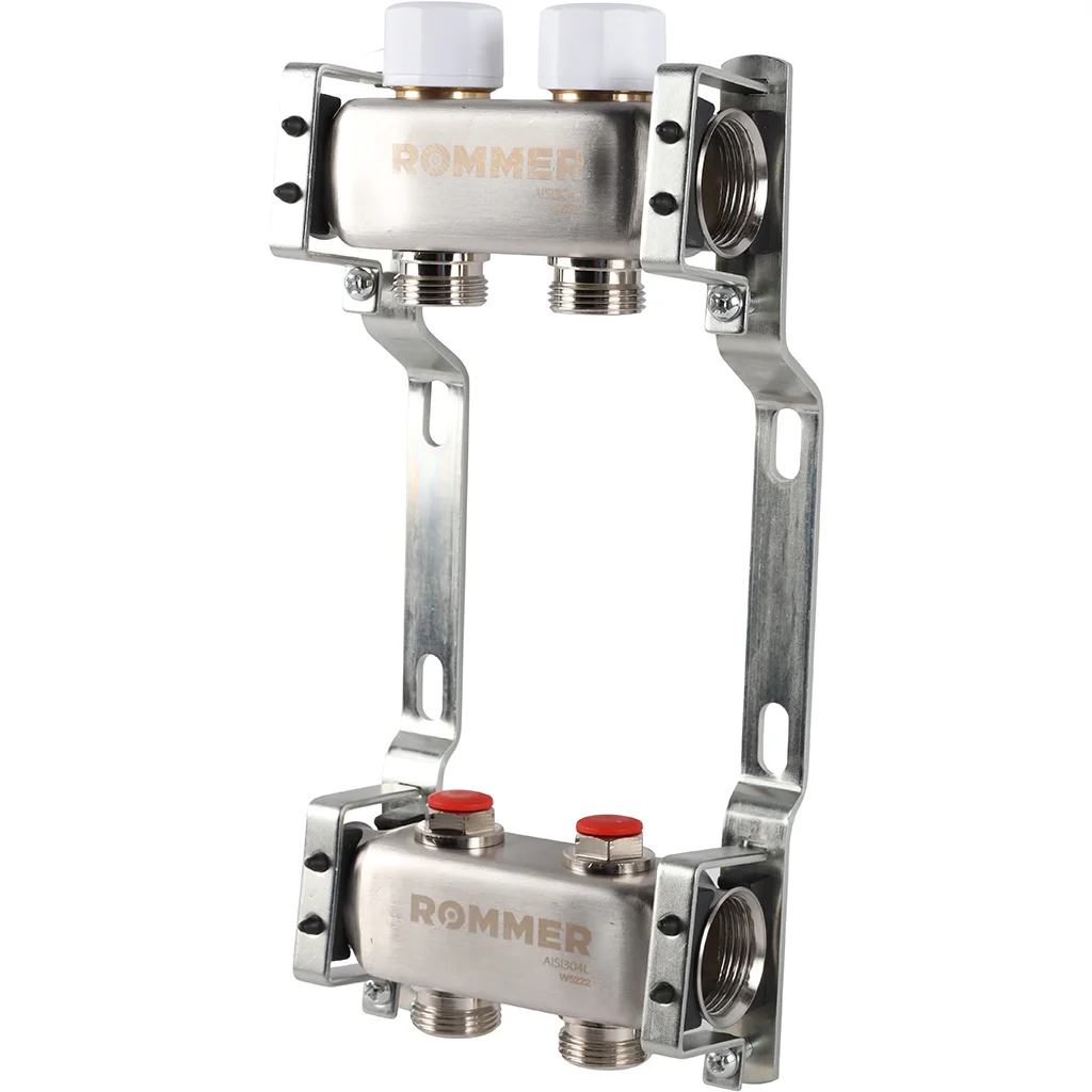 ROMMER RMS-3200-000002 ROMMER Коллектор из нержавеющей стали без расходомеров 2 вых. ROMMER RMS-3200-000002 ROMMER Коллектор из нержавеющей стали без расходомеров 2 вых.