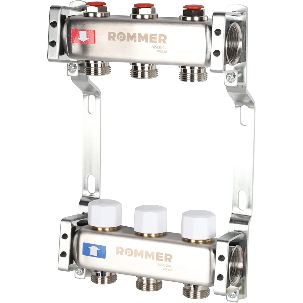 ROMMER RMS-3200-000003 ROMMER Коллектор из нержавеющей стали без расходомеров 3 вых. ROMMER RMS-3200-000003 ROMMER Коллектор из нержавеющей стали без расходомеров 3 вых.