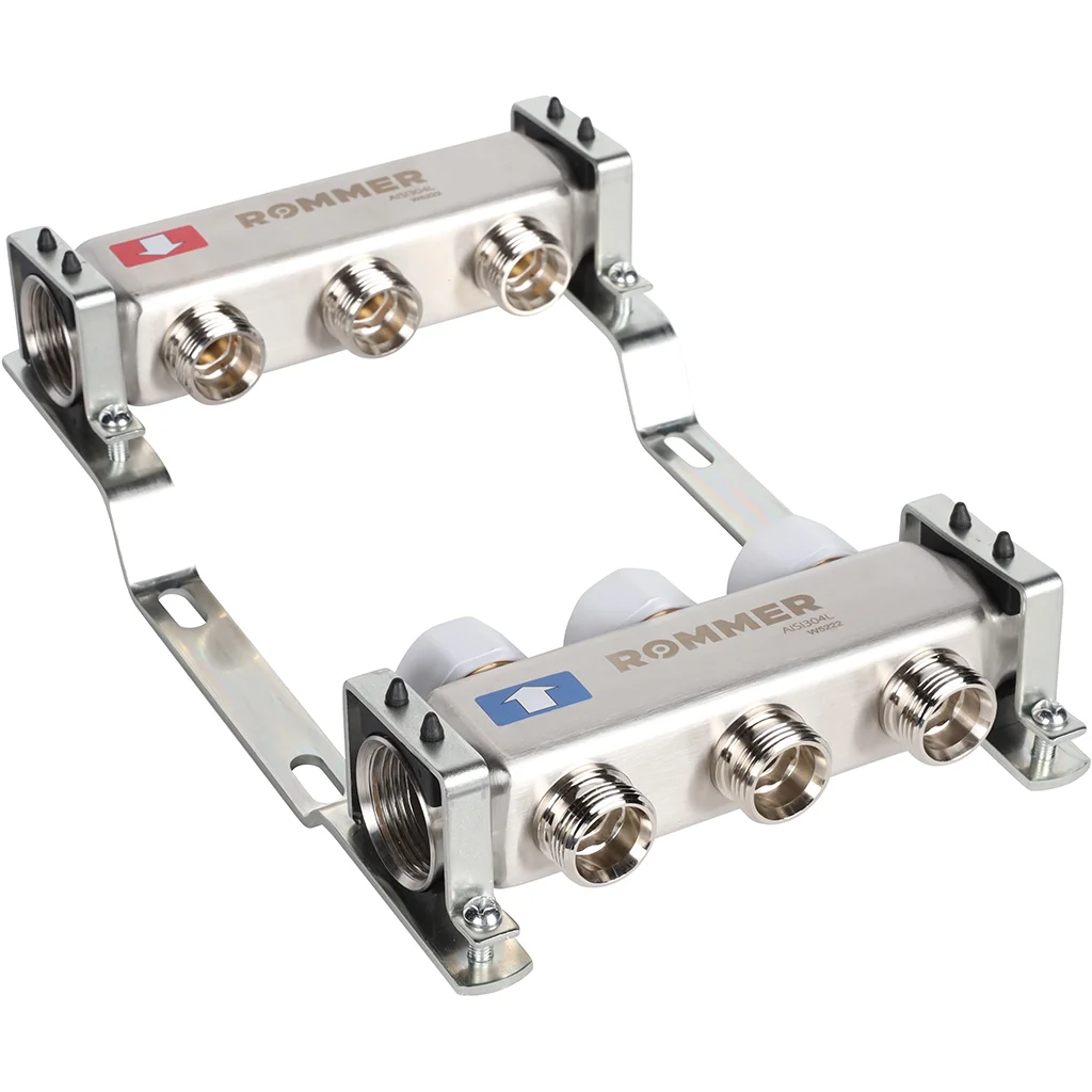 ROMMER RMS-3200-000003 ROMMER Коллектор из нержавеющей стали без расходомеров 3 вых. ROMMER RMS-3200-000003 ROMMER Коллектор из нержавеющей стали без расходомеров 3 вых.