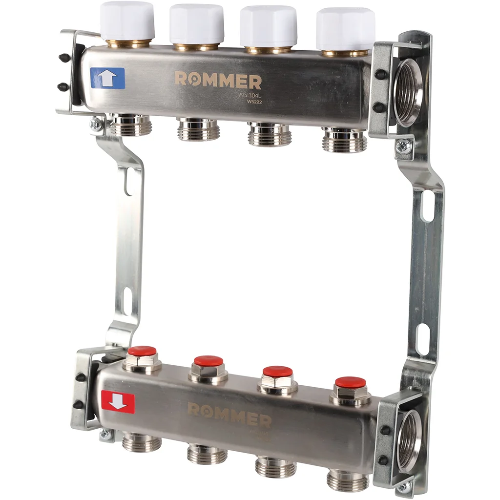 ROMMER RMS-3200-000004 ROMMER Коллектор из нержавеющей стали без расходомеров 4 вых. ROMMER RMS-3200-000004 ROMMER Коллектор из нержавеющей стали без расходомеров 4 вых.