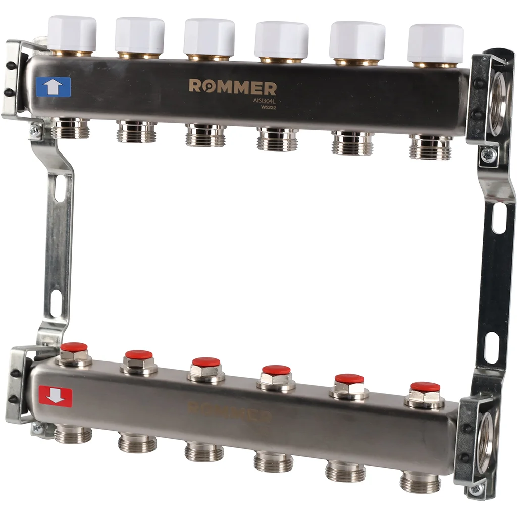 ROMMER RMS-3200-000006 ROMMER Коллектор из нержавеющей стали без расходомеров 6 вых. ROMMER RMS-3200-000006 ROMMER Коллектор из нержавеющей стали без расходомеров 6 вых.