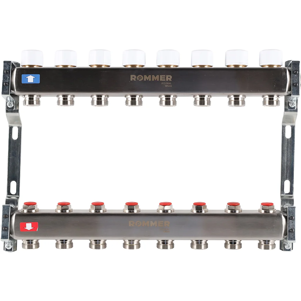 ROMMER RMS-3200-000008 ROMMER Коллектор из нержавеющей стали без расходомеров 8 вых. ROMMER RMS-3200-000008 ROMMER Коллектор из нержавеющей стали без расходомеров 8 вых.
