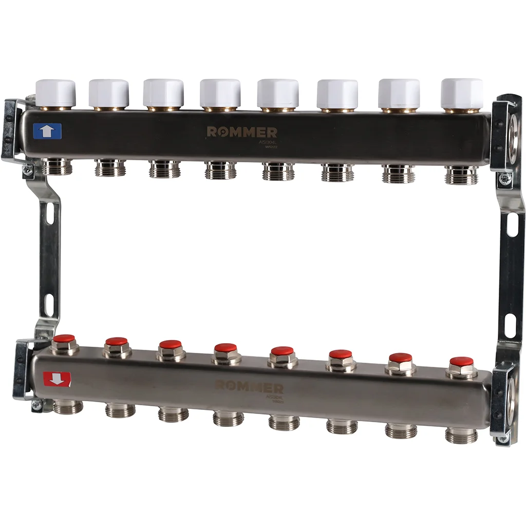 ROMMER RMS-3200-000008 ROMMER Коллектор из нержавеющей стали без расходомеров 8 вых. ROMMER RMS-3200-000008 ROMMER Коллектор из нержавеющей стали без расходомеров 8 вых.